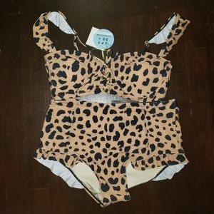High Waisted Bikini set Cheetah leopard print ruffle Medium